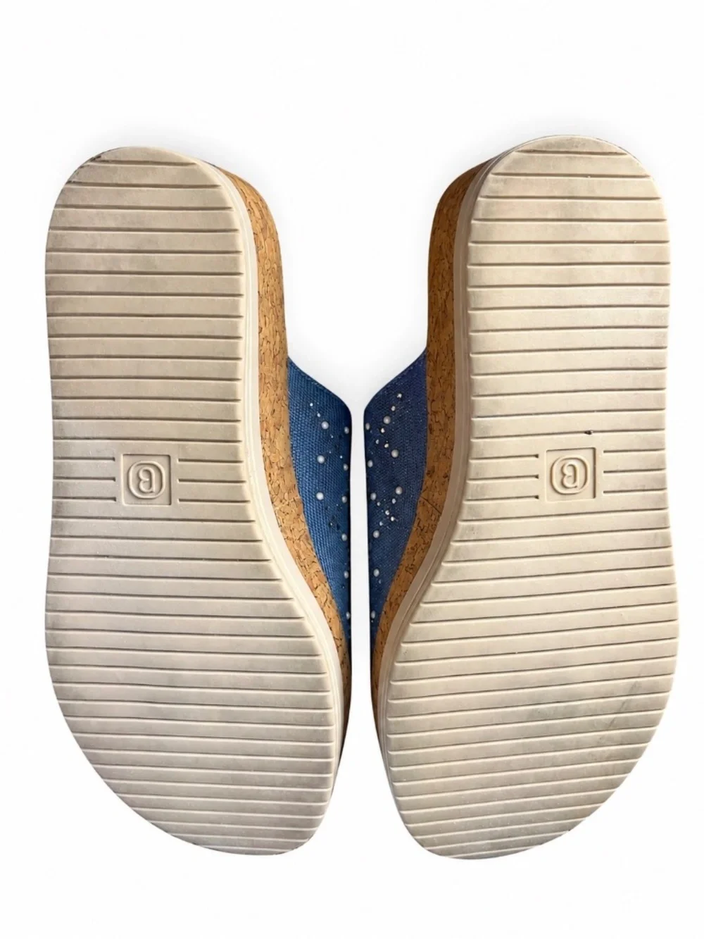 Bzees Blue Embellished Cork-Style Wedge Slide Sandals Size 6.5M